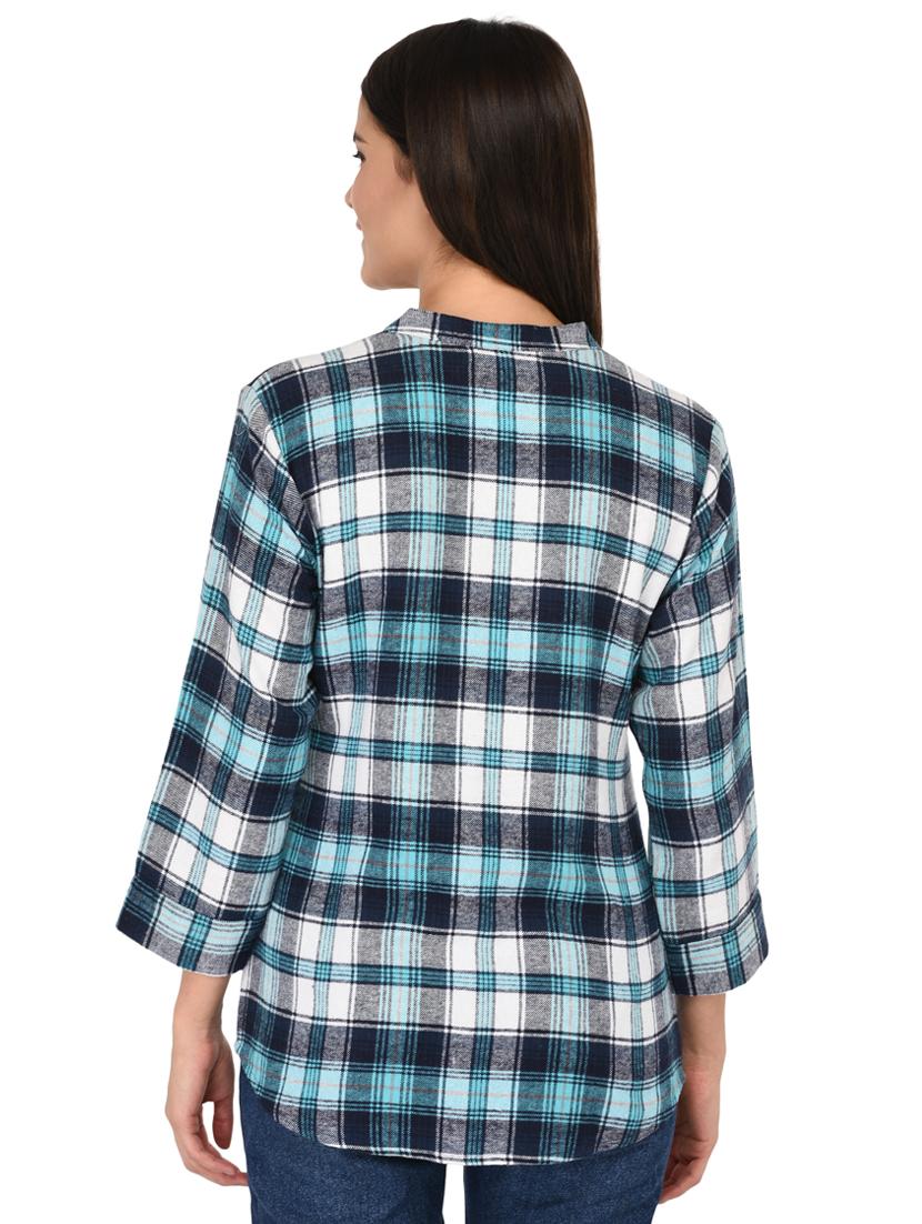 mandarin neck checkered shirt - 15621198 - Zoom Image - 3