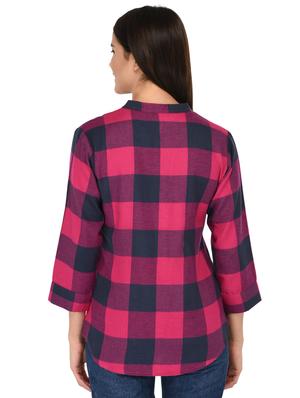 mandarin neck checkered shirt - 15621199 - Standard Image - 3