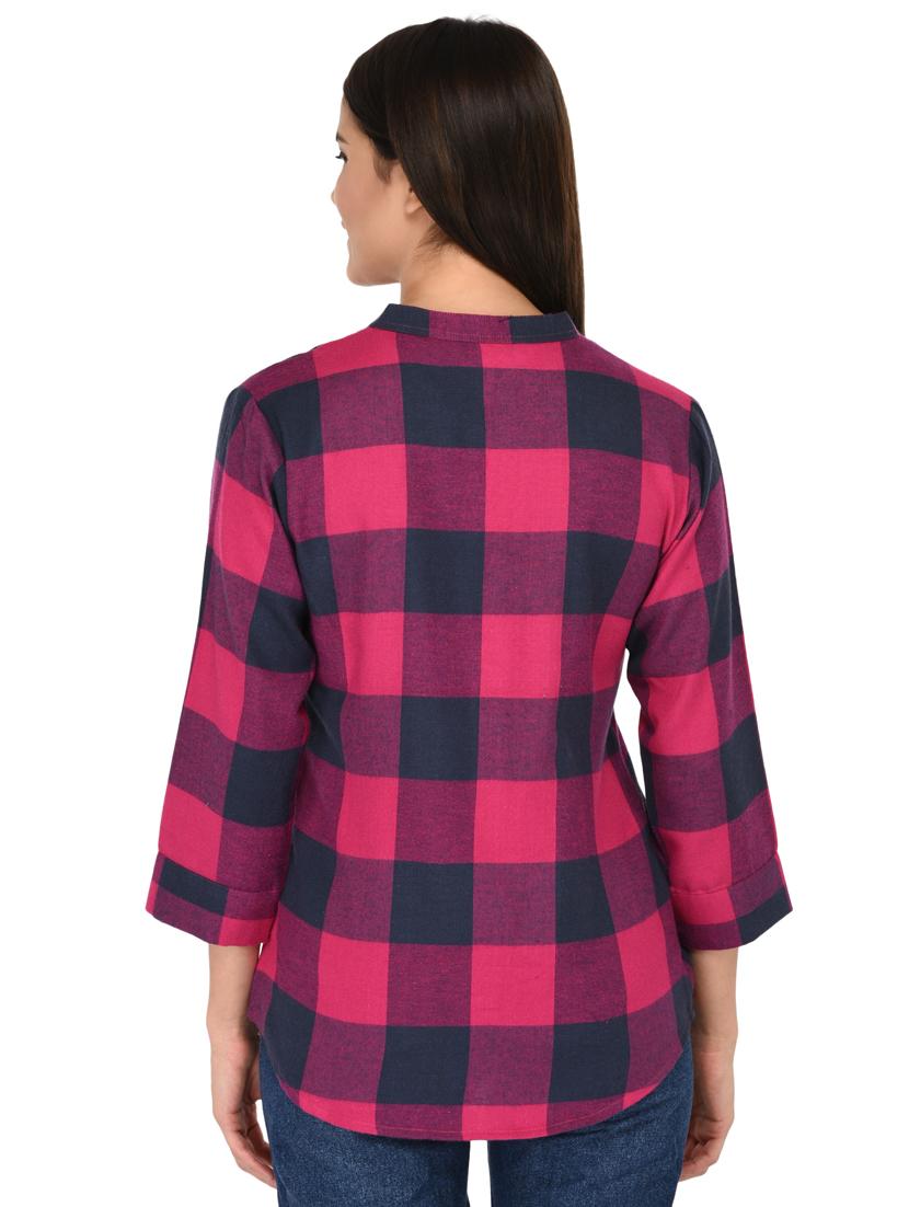 mandarin neck checkered shirt - 15621199 - Zoom Image - 3
