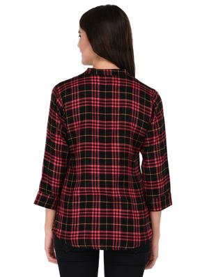 mandarin neck checkered shirt - 15621201 - Standard Image - 3