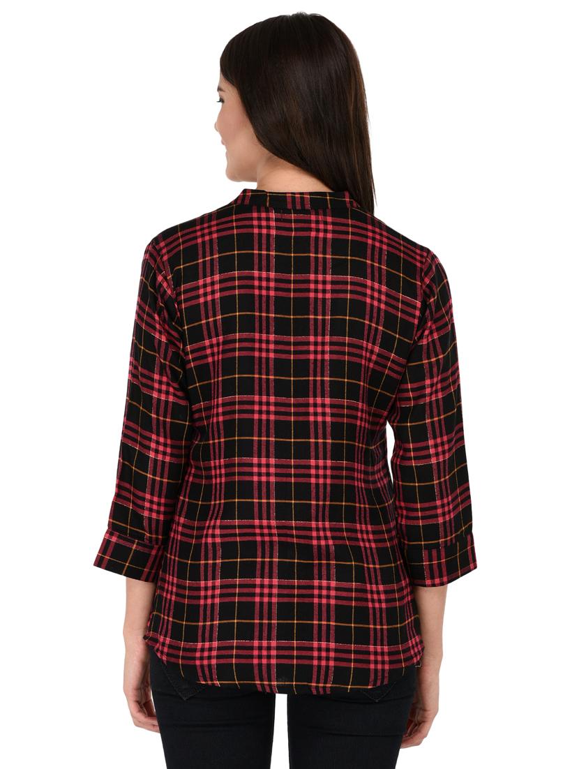 mandarin neck checkered shirt - 15621201 - Zoom Image - 3