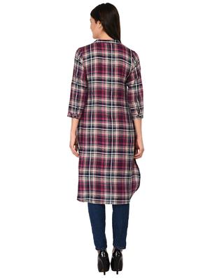 button detail plaid tunic - 15621205 - Standard Image - 3