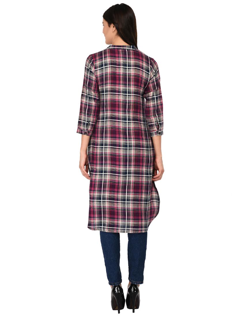 button detail plaid tunic - 15621205 - Zoom Image - 3