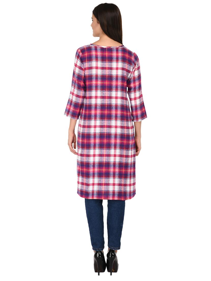 round neck checkered tunic - 15621207 - Zoom Image - 3