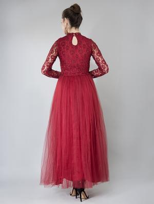 laced panel mock neck gown - 15621241 - Standard Image - 3