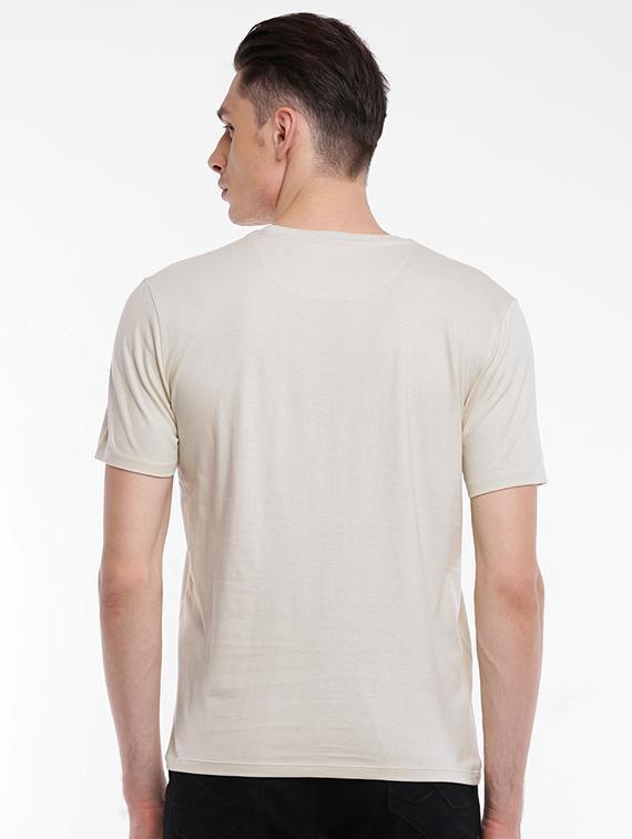 beige cotton chest print t-shirt - 15621448 - Zoom Image - 3