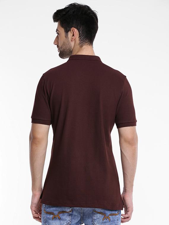 brown solid polo t-shirt - 15621450 - Zoom Image - 3