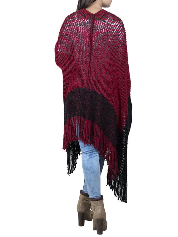 color block fringe detail poncho - 15621667 - Zoom Image - 3
