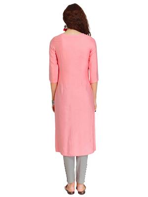 Embroidered slit a-line kurta - 15621805 - Standard Image - 3