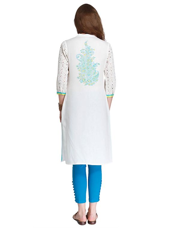 Straight block print kurta - 15621813 - Zoom Image - 3