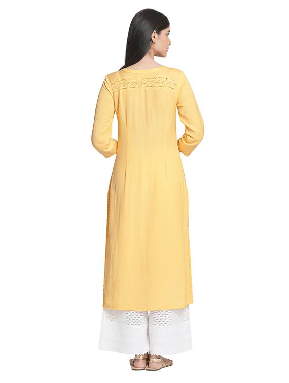 Straight solid lace kurta - 15621815 - Zoom Image - 3