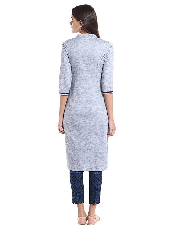 Straight textured kurta with pocket - 15621844 - Zoom Image - 3