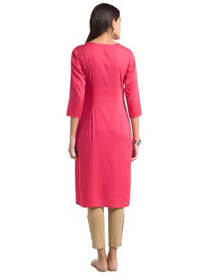 Fuchsia high slit solid kurta - 15621848 - Standard Image - 3