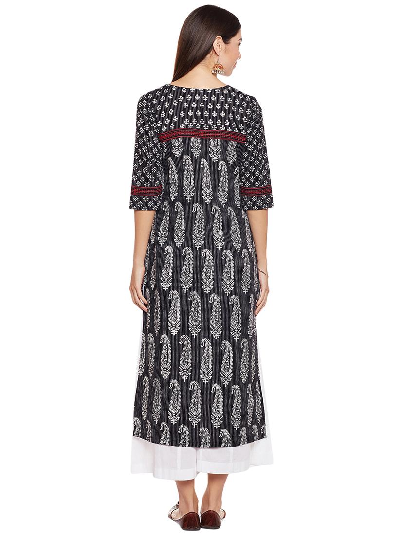 black cotton straight kurta - 15622376 - Zoom Image - 3