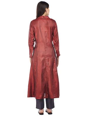 Burgundy art silk a-line kurta with tassels - 15622382 - Standard Image - 3