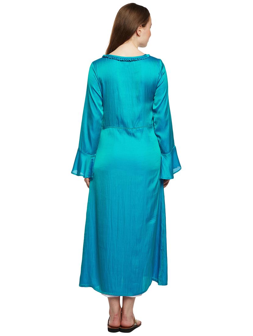High slit pleated neck solid kurta - 15622383 - Zoom Image - 3