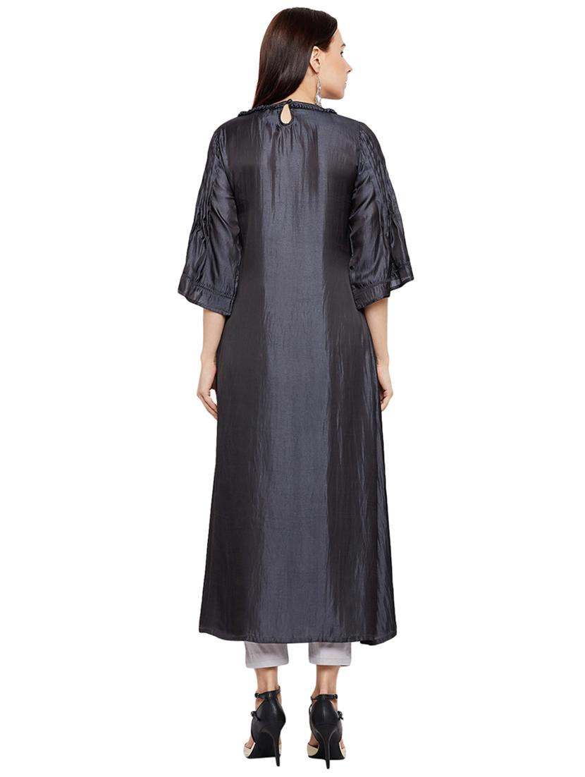 Art silk flared pintucks kurta - 15622384 - Zoom Image - 3