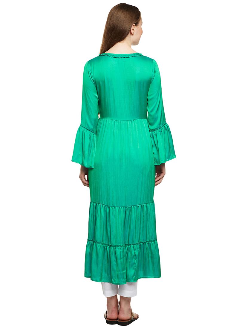 Tiered art silk bell sleeves kurta - 15622385 - Zoom Image - 3