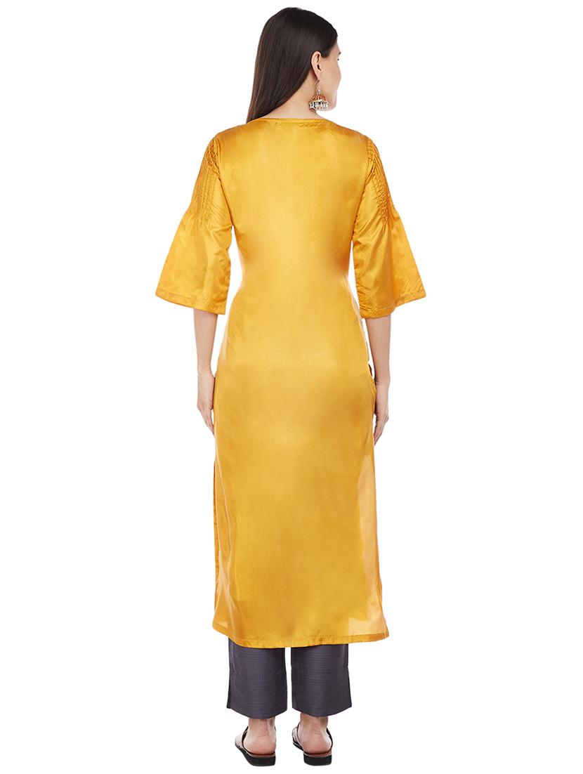 Pintucks art silk straight kurta - 15622388 - Zoom Image - 3