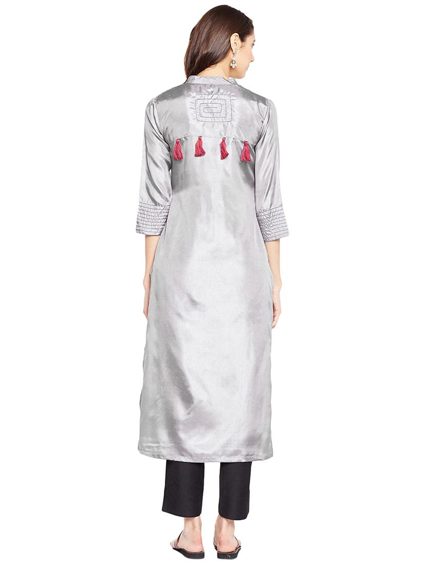 Art silk straight Solid kurta - 15622389 - Zoom Image - 3