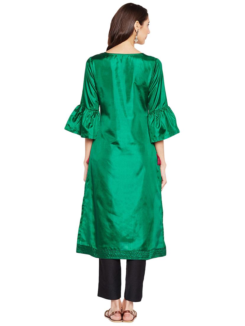 Bell sleeves art silk straight kurta - 15622393 - Zoom Image - 3