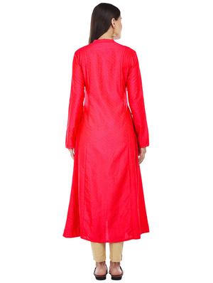 Fuchsia art silk a-line kurta - 15622394 - Standard Image - 3