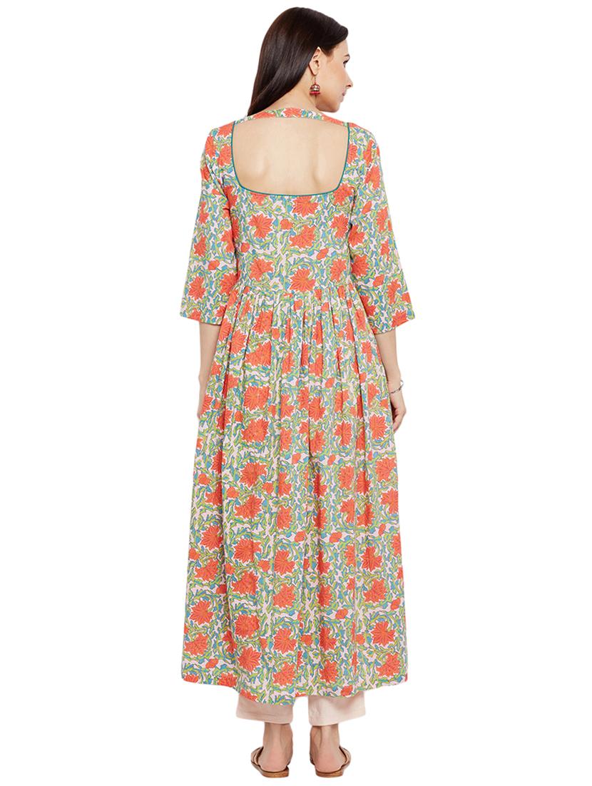 Flared printed draw code kurta - 15622404 - Zoom Image - 3