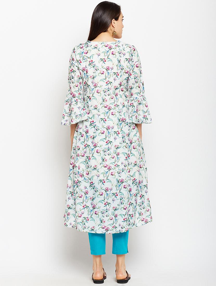 High low bell sleeves kurta with pocket - 15622418 - Zoom Image - 3