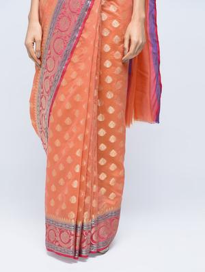 floral zari border banarasi saree with blouse - 15622862 - Standard Image - 3