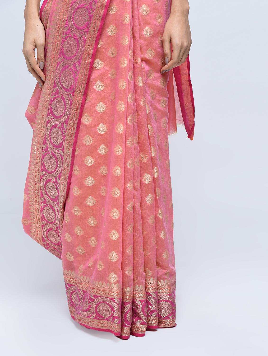 floral zari border banarasi saree with blouse - 15622863 - Zoom Image - 3