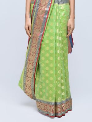 floral zari border banarasi saree with blouse - 15622865 - Standard Image - 3