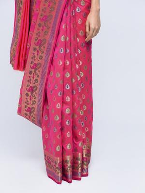 paisley zari border banarasi saree with blouse - 15622872 - Standard Image - 3