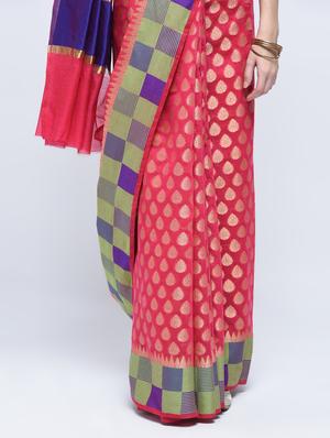 checkered border banarasi saree with blouse - 15622879 - Standard Image - 3
