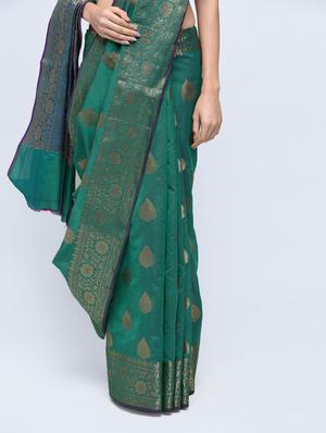 floral zari border banarasi saree with blouse - 15622882 - Standard Image - 3