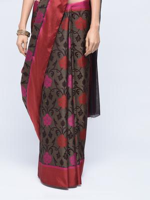 floral motif woven saree with blouse - 15622890 - Standard Image - 3