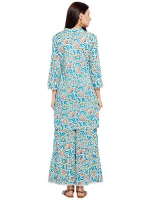Printed kurta with palazzo set - 15623538 - Standard Image - 3