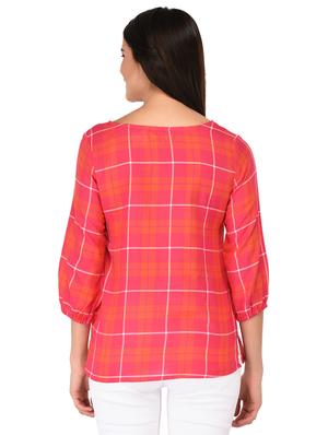embroidered neck button detail checkered top - 15623564 - Standard Image - 3