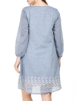gathered neck schiffli a-line dress - 15623865 - Standard Image - 3