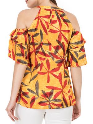 ruffled detail cold shoulder top - 15623872 - Standard Image - 3