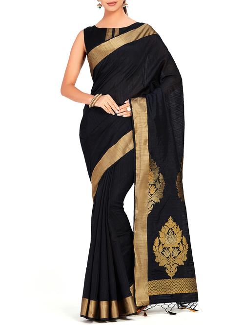 zari border woven saree with blouse - 15625465 - Very Small Image - 1