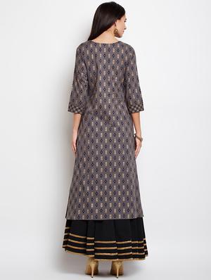 grey cotton aline kurta - 15629504 - Standard Image - 3