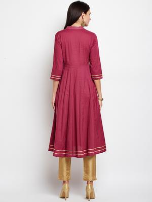 Burgundy gotta work anarkali kurta - 15629505 - Standard Image - 3