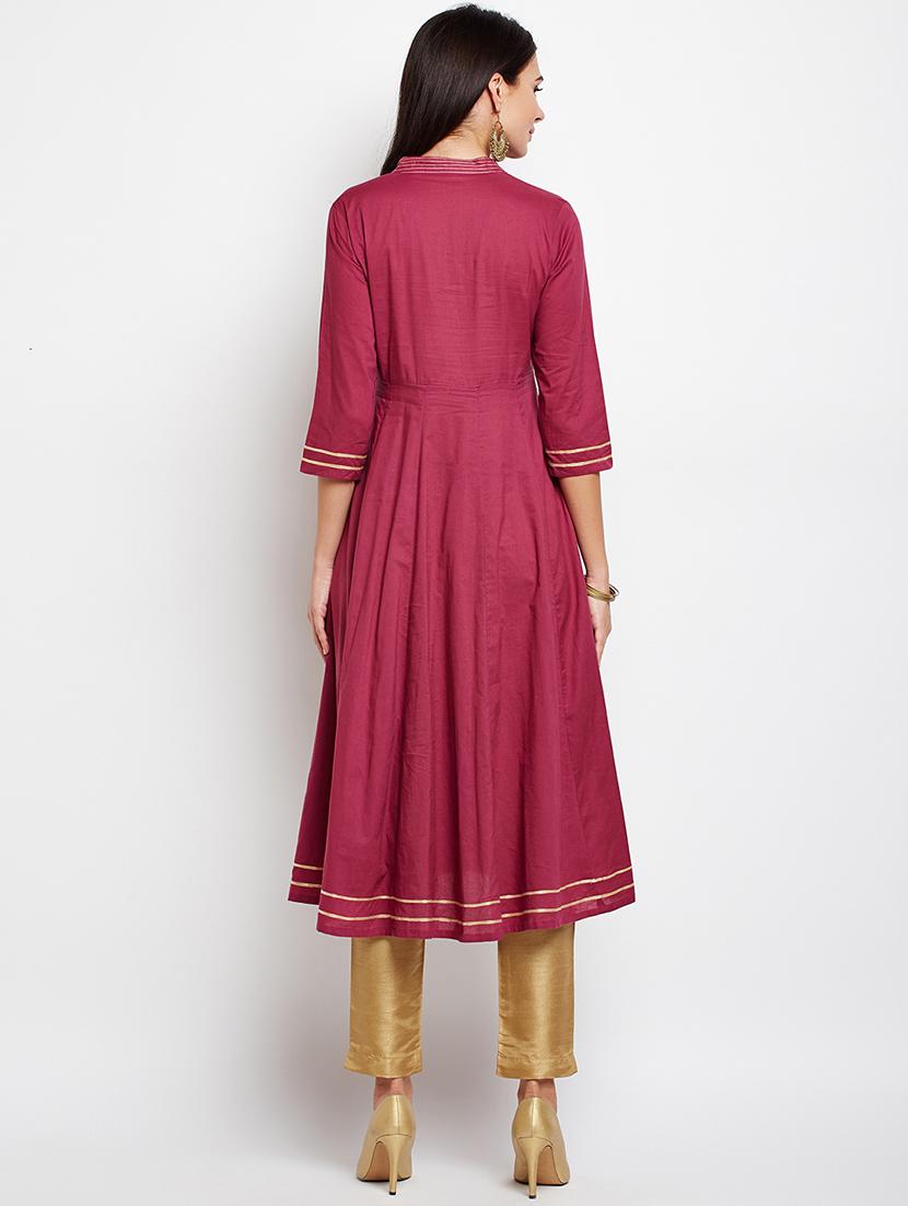 Burgundy gotta work anarkali kurta - 15629505 - Zoom Image - 3