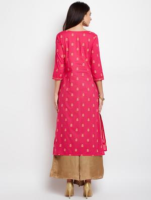 Fuchsia foil print kurta - 15629510 - Standard Image - 3