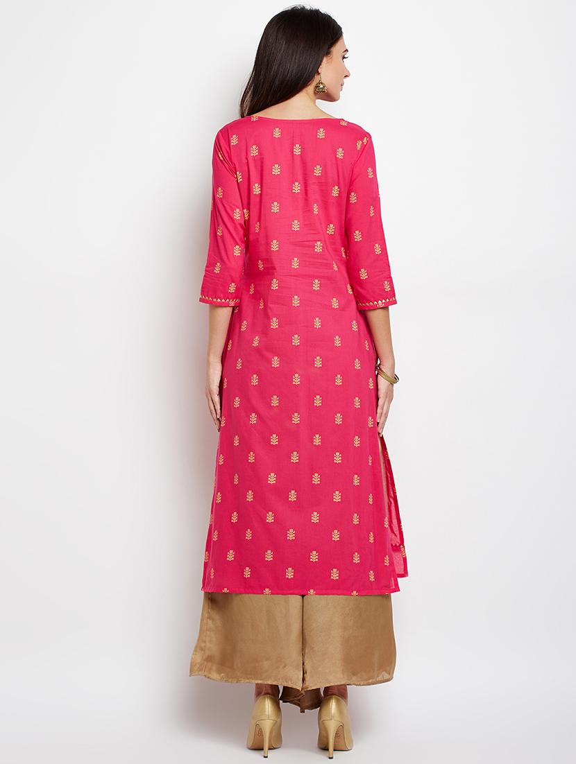 Fuchsia foil print kurta - 15629510 - Zoom Image - 3