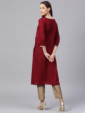 Embroidered foil print kurta - 15629872 - Standard Image - 3