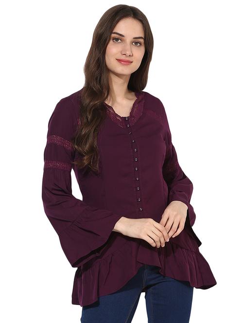 gathered hem lace detail button up top - 15631348 - Standard Image - 1