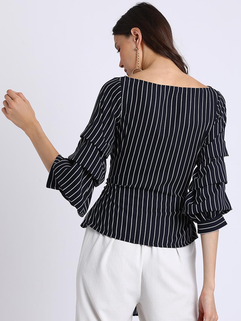 tie up front striped top - 15637135 - Zoom Image - 3