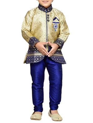 blue silk blend kurta set - 15640933 - Standard Image - 3