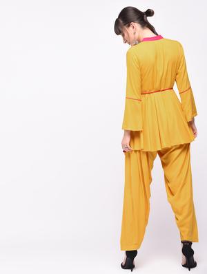 Tassels drawstring soild kurti with salwar set - 15642074 - Standard Image - 3